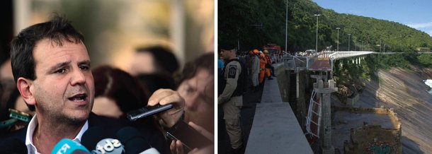 O prefeito do Rio, Eduardo Paes, disse que irá reconstruir a Ciclovia Tim Maia a tempo dos Jogos Olímpicos; ele garantiu punição aos responsáveis pelo desabamento que deixou duas pessoas mortas; de acordo com o prefeito, a reconstrução da via deve ser realizada pelo Consórcio Contemat/Concrejato, responsável pela execução do projeto inicial