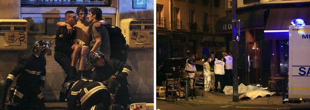 Os terroristas que atacaram na noite desta sexta (13) a sala de espetáculos parisiense Bataclan dispararam com o rosto descoberto durante vários minutos contra o público que assistia ao show, tendo inclusive recarregado as armas, relatou um jornalista que estava no local; Julien Pearce, jornalista da Europe 1, estava no local quando começou o tiroteio; "Foi extremamente violento e houve pânico”, disse; "Os terroristas eram muito jovens", relatou