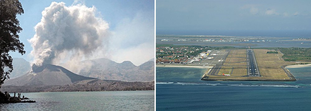 Aeroporto da ilha de Bali, na Indonésia, foi fechado para pousos e decolagens por causa das cinzas lançadas por um vulcão em uma ilha próxima; terminal da ilha turística de Ngurah Rai ficará fechado até quinta-feira de manhã e só será reaberto após uma reavaliação da situação; vulcão Monte Rinjani, na ilha vizinha de Lombok, vem expelindo cinzas desde o último fim de semana
