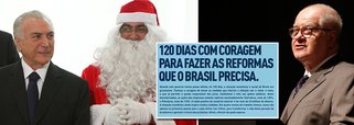 "Ganha uma viagem à Coreia do Norte quem tiver lido as autolouvações publicitárias que a marquetagem oficial espalha pelo país, com o dinheiro dos impostos dos outros", diz o colunista Elio Gaspari, sobre a campanha publicitária em que Michel Temer conta diversas mentiras, a começar pelo seu próprio tempo no poder, que são 232 dias, e não 120, como na propaganda