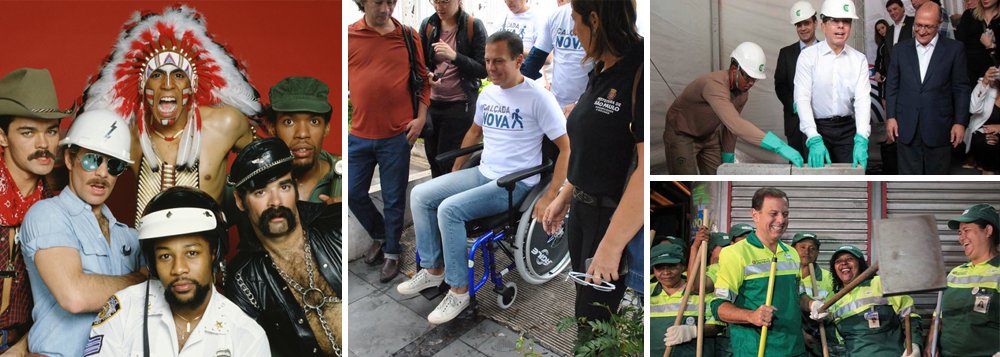 "O prefeito de São Paulo pode ter problemas na Justiça em breve. Após aparecer fantasiado de várias profissões, Doria estaria a uma fantasia de índio de ser processado pelo grupo americano Village People", noticia o Sensacionalista; desde que tomou posse, Doria já se fantasiou de gari, cadeirante e pedreiro, entre outras profissões; relembre o maior sucesso do Village