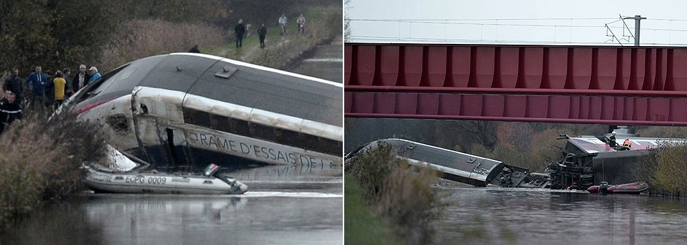 Dez mortos é o último balanço do acidente com um trem de grande velocidade (TGV) que descarrilou e pegou fogo neste sábado (14), quando efetuava ensaios numa nova linha em Eckwersheim, próximo a Estrasburgo, no nordeste da França; segundo a SNCF, empresa ferroviária francesa, o comboio circulava com 49 técnicos a bordo, sem passageiros, e "descarrilou devido ao excesso de velocidade"; a polícia disse, no entanto, que a real causa do desastre ainda não foi determinada