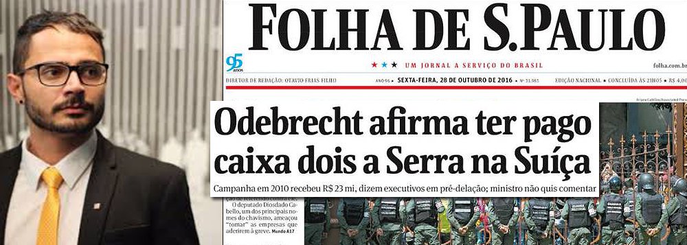 Jornalista relaciona a notícia divulgada hoje pela colunista Mônica Bergamo, de que o tesoureiro de José Serra aderiu ao programa de repatriação de recursos do governo, à capa da Folha de S.Paulo que denunciou o pagamento de propina de R$ 23 milhões ao tucano na Suíça; "Então aquela capa foi para justificar a legalização dos recursos? Rapaz...", comentou George Marques, em resposta a um post do também jornalista Pedro Alexandre Sanches; "Começa a aparecer o motivo de a Folha ter dado manchete pra propina do Coisa?", perguntou Sanches