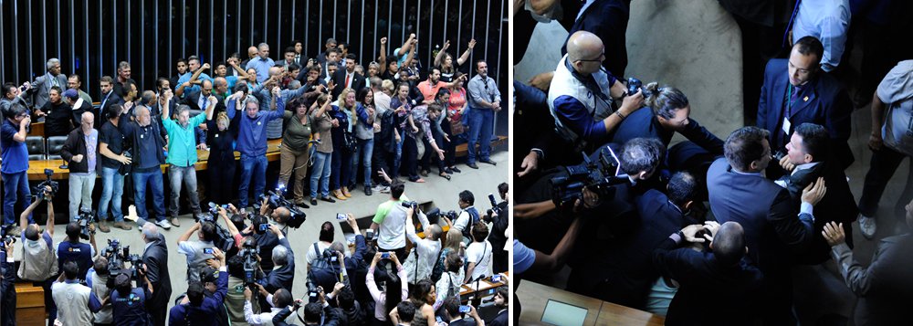 O Plenário da Câmara dos Deputados foi invadido por manifestantes no momento em que os deputados discursavam à espera de quórum para o início da Ordem do Dia da sessão extraordinária; cerca de 50 a 60 pessoas tomaram o entorno da mesa de onde os membros da Mesa Diretora comandam os trabalhos aos gritos de "viva Sergio Moro" e "Ih!, queremos general aqui!"