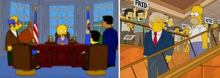 Episódio exibido em março de 2000 da série The Simpsons mostrou o empresário norte-americano Donald Trump como presidente dos EUA; no episódio "Bart to The Future", a personagem Lisa Simpson se torna presidente dos EUA após o mandato de Trump e diz que "herdou uma grande dívida" e que "o país estava quebrado"; "Parecia lógico que essa seria a última parada antes de atingir o fundo do poço. Foi colocado no episódio porque combinava com a visão de que os EUA estavam ficando loucos", afirmou o roteirista da história Dan Greaney, em março deste ano