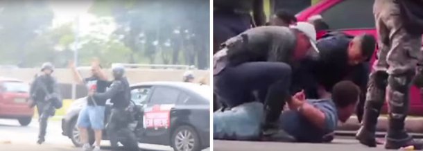 Professores em greve que protestavam, em Brasília, pelo pagamento da última parcela do reajuste aprovado em 2013 foram duramente reprimidos pela Polícia Militar do Distrito Federal; com o objetivo de pressionar o governo no cumprimento do acordo, os educadores da rede pública, que estão paralisados desde o último dia 15, fecharam uma das principais vias da capital federal; de acordo com os manifestantes, quando o ato estava terminando, policiais da Tropa de Choque chegaram e retiraram à força as pessoas de dentro dos carros; PMs usaram spray de pimenta, balas de borracha e bomba de efeito moral contra os manifestantes