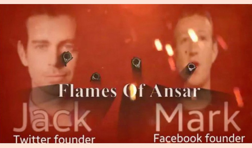 Em vídeo divulgou na internet, terroristas fazem ameaças aos fundadores do Twitter, Jack Dorsey, e do Facebook, Mark Zuckerberg, em resposta às ações das duas empresas para bloquear conteúdo terrorista nas redes sociais; "Se vocês fecharem uma conta, nós tomaremos dez em troca e logo seus nomes serão apagados, após deletarmos seus sites, se Alá quiser", dizem os terroristas, que alegam ter controle sobre mais de 10.000 contas e 150 grupos no Facebook, além de 5.000 perfis no Twitter; vídeo mostra imagens dos dois executivos são perfuradas com balas