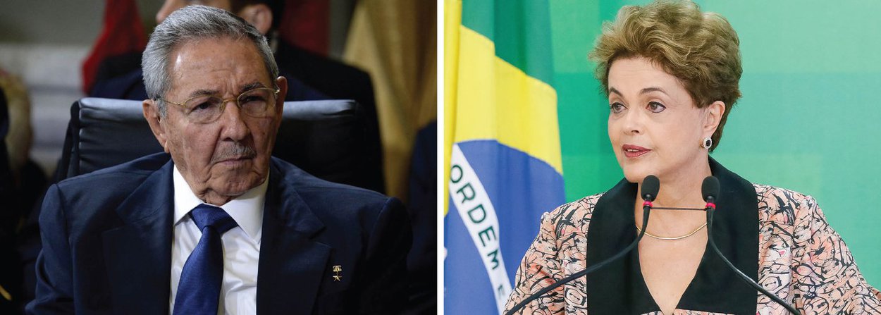 O presidente Raúl Castro, expressou seu apoio à presidente Dilma Rousseff, que, segundo ele, enfrenta um "golpe parlamentar"; "Reiteramos a solidariedade de Cuba ao povo brasileiro e à presidente constitucional Dilma Rousseff, que enfrenta um golpe parlamentar", disse Castro nesta terça (19); para ele, a abertura de processo de impeachment contra Dilma foi "organizado pela direita oligárquica e neoliberal e incentivada pelo imperialismo contra os progressos políticos e econômicos conquistados durante os governos do Partido dos Trabalhadores"