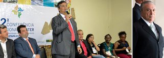 O governador do Maranhão, Flávio Dino (PCdoB), afirmou que o discurso do vice-presidente Michel Temer (PMDB), em áudio vazado na internet, "é uma invenção surrealista um vice que faz campanha para depor a presidente. Um vice que tem 1% de intenção de voto"; "Ele fez discurso de campanha, gravou e jogou na internet. Um governo frágil, sem legitimidade, que vai por sacrifício aos mais pobres, sem base social, um programa econômico que é retrocesso. A chance de isso dar certo é zero”, criticou; para ele, o impeachment é "uma perversidade" contra Dilma; "Imagina uma mulher que não tem nada contra ela, não desviou dinheiro, não tem conta na Suíça entrar pra história como a presidenta que foi cassada?"