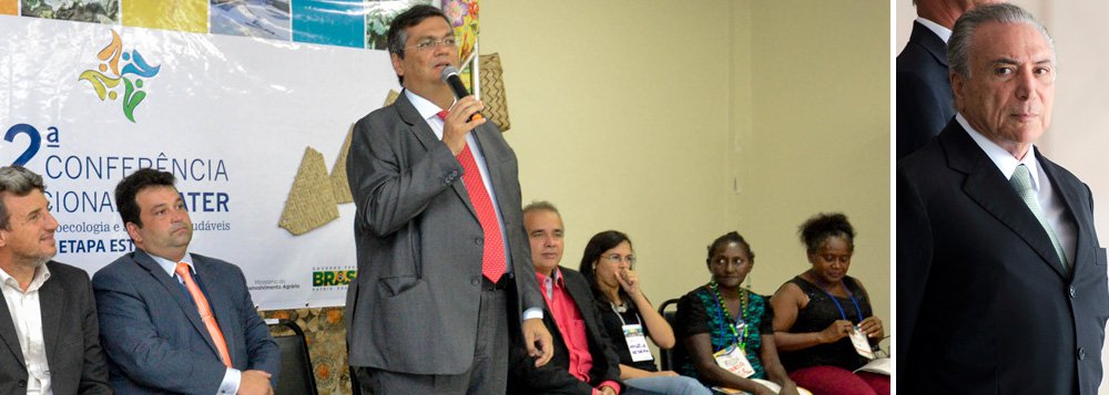 O governador do Maranhão, Flávio Dino (PCdoB), afirmou que o discurso do vice-presidente Michel Temer (PMDB), em áudio vazado na internet, "é uma invenção surrealista um vice que faz campanha para depor a presidente. Um vice que tem 1% de intenção de voto"; "Ele fez discurso de campanha, gravou e jogou na internet. Um governo frágil, sem legitimidade, que vai por sacrifício aos mais pobres, sem base social, um programa econômico que é retrocesso. A chance de isso dar certo é zero”, criticou; para ele, o impeachment é "uma perversidade" contra Dilma; "Imagina uma mulher que não tem nada contra ela, não desviou dinheiro, não tem conta na Suíça entrar pra história como a presidenta que foi cassada?"