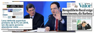 Enquanto o ministro do Planejamento, Nelson Barbosa, afirmou, em entrevista ao Valor, que o reequilíbrio fiscal exige a volta do crescimento econômico, o ministro da Fazenda, Joaquim Levy, defendeu uma meta fiscal de 0,7% do PIB, um dia depois de o orçamento federal ter sido entregue com previsão de déficit de 0,5% do PIB; "Se não mantivermos a meta, vamos ter consequências. Olha quanto o dólar já subiu", disse Levy, durante uma audiência na Câmara; no entanto, é cada vez maior a percepção entre analistas políticos e econômicos de que a era Levy, marcada por uma forte retração econômica, pode estar chegando ao fim