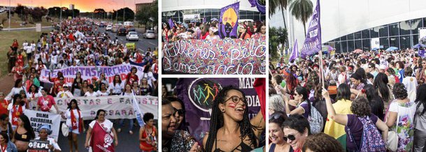 Cerca de três mil participantes da 4ª Conferência Nacional de Políticas para as Mulheres, que ocorre em Brasília, deixam o Centro de Convenções Ulysses Guimarães rumo ao Senado Federal, onde ocorre a sessão que deverá afastar a presidente da República, Dilma Rousseff; nesta terça, Dilma participou da cerimônia de abertura do evento, onde voltou a denunciar um golpe contra ela e foi muito aplaudida: "A história ainda vai dizer quanto de preconceito contra a mulher, quando de violência contra a mulher tem nesse processo de impeachment golpista", discursou Dilma, provavelmente no último evento que participou como presidente antes deste afastamento, que o governo tentará reverter