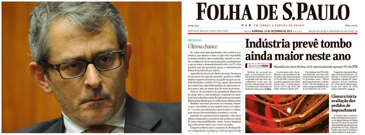 "A administração Dilma Rousseff está por um fio"; "a presidente abusou do direito de errar", dispara, logo de início, o texto da Folha de S. Paulo, comandado por Otávio Frias Filho; editorial pede corte de gastos, reforma da Previdência e até aceita o aumento de impostos; "[Dilma] precisa, agora, demonstrar que ainda tem capacidade política de apresentar rumos para o país no tempo que lhe resta de governo", ressalta o editorial