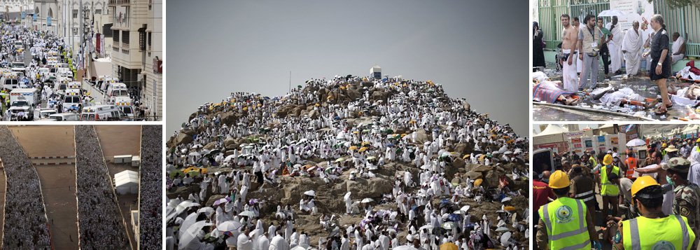 Pelo menos 310 pessoas morreram e 450 ficaram feridas durante um tumulto de peregrinos em Mina, perto de Meca; “A contagem [das vítimas] continua e o número de mortos atingiu os 310, de diferentes nacionalidades”, informou a defesa civil saudita; causas da correira e do tumulto ainda são desconhecidas; há 10 dias, a grua de um guindaste caiu no interior da grande mesquita de Meca, provocando a morte de 109 pessoas e ferindo mais de 400