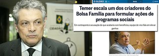 A colunista do 247, Tereza Cruvinel, desmonta a farsa da reportagem de O Globo que anuncia que "Temer escala criador do Bolsa Família para ações sociais"; "Quando se abre a matéria, a mentira é relativizada: “Temer escala um dos criadores do Bolsa Família para formular ações de programas sociais”. A matéria se refere ao economista Ricardo Paes de Barros, que fez estudos sobre os programas sociais da era petista, mas não foi criador nem parceiro na criação de nenhum dos programas sociais das gestões Lula e Dilma", pondera a jornalista; ela destaca declaração da economista e professora da UFRJ  Lena Lavinas que afirma que "chamar Paes de Barros de criador ou de "um dos criadores" de tudo isso é um verdadeiro estelionato intelectual"