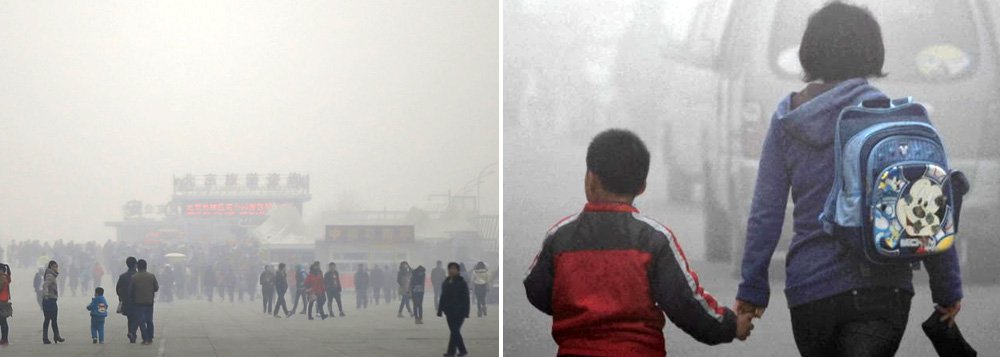 Foi o que anunciaram os meios de comunicação oficiais; “Os jardins de infância, escolas primárias e estabelecimentos de ensino secundário deverão suspender as suas atividades ao ar livre de segunda a quarta-feira” devido a um novo alerta emitido pelas autoridades, informou a agência de notícias Nova China, citando o departamento municipal de educação; com as temperaturas em queda, por volta de zero grau, Pequim começou a semana com um denso nevoeiro branco, impregnado com um odor forte de carvão, que limitava a visibilidade