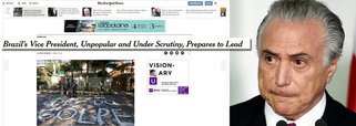 Reportagem publicada nesta sexta (22), no New York Times, destaca a falta de apoio popular do vice-presidente Michel Temer (PMDB); a matéria cita pesquisa Datafolha na qual apenas 2% dos brasileiros votaram nele para presidente e lembra que o peemedebista está ligado a um “escândalo colossal”, numa referência ao petrolão; o jornal norte-americano noticia que Temer é citado na delação premiada do senador Delcídio do Amaral; o NY Times destaca que a presidente Dilma Rousseff denominou seu vice como “um traidor” e lembra que eles nunca foram amigos
