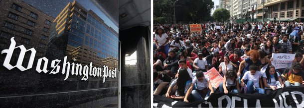 Jornal norte-americano The Washington Post destacou nesta quinta-feira, 28, a série de protestos organizados por movimentos sociais que fecharam dezenas de rodovias em 30 cidades contra o impeachment da presidente Dilma Rousseff; "Essa foi uma amostra da ruptura civil que os que defendem a presidente ameaçam realizar", diz; correspondente Dom Phillips ressalta também que a presidente Dilma não é acusada de quaisquer crimes de corrupção, e que o Brasil está dividido entre aqueles que exigem sua saída e aqueles que dizem que a presidente é vítima de um golpe de direita