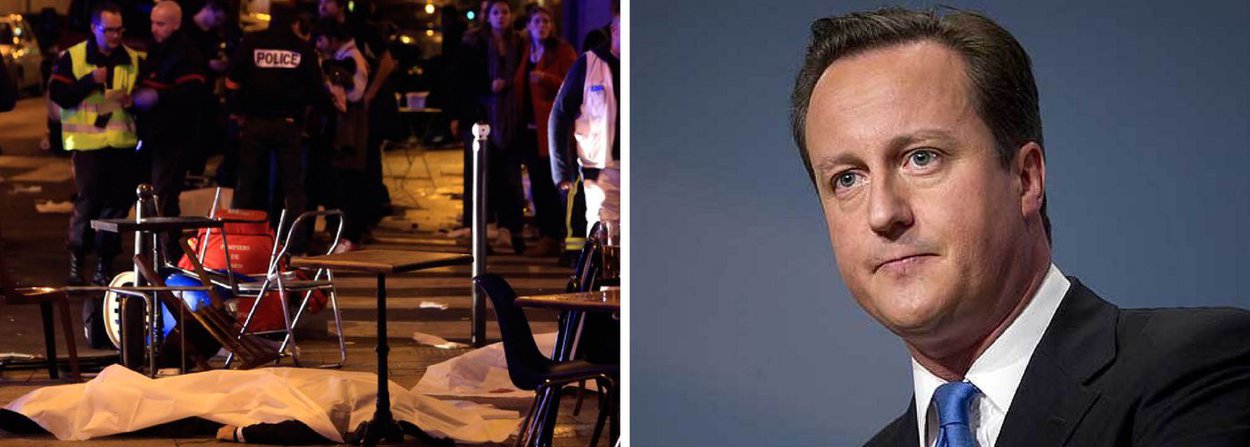 O primeiro-ministro britânico, David Cameron, afirmou estar “chocado” com os múltiplos ataques registados em Paris; “Estou chocado com os acontecimentos de hoje em Paris. Os nossos pensamentos e orações estão com o povo francês. Faremos o que for preciso para ajudar”, escreveu o primeiro-ministro britânico no Twitter