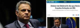Sem noticiar as propinas da Odebrecht ao senador Aécio Neves (PSDB-MG) nem no Jornal Nacional nem na edição impressa, o site do Globo publica discretamente, e quase pedindo desculpas ao senador, as delações da empreiteira que o apontam como chefe de um esquema de propinas na construção; a data da reportagem é desta quinta-feira, mas a notícia só apareceu na home do site hoje