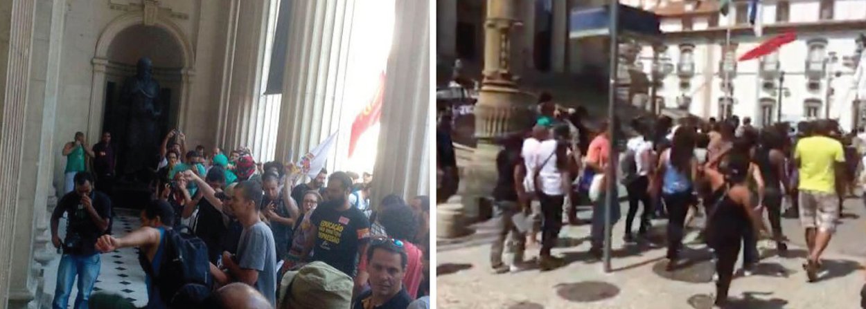 Profissionais da educação do Rio de Janeiro, em greve desde o dia 2, fazem uma vigília em frente à Assembleia Legislativa (Alerj), onde o governador em exercício, Francisco Dornelles, se reúne com deputados para discutir um pacote de medidas fiscais; as portas da Alerj foram fechadas e os seguranças jogaram spray de pimenta nos professores e estudantes que acompanham o protesto; segundo a diretora do Sindicato dos Profissionais da Educação (Sepe) Florinda Lombardi, a categoria é contra o aumento da contribuição previdenciária prevista no projeto do governo, entre outros pontos