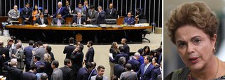 Em sessão conjunta do Congresso, a Câmara dos Deputados aprovou no início desta noite o substitutivo da Comissão Mista de Orçamento para o Projeto de Lei (PLN) 5/15, que ajusta a meta fiscal do governo para permitir o déficit primário; foram 314 votos a favor e 99 contra; parlamentares votam os destaques; proposta foi enviada ao Congresso pela presidente Dilma Rousseff; com a mudança, Dilma se livra do risco de cometer pedaladas fiscais no segundo mandato, mas ainda assim o presidente da Câmara, Eduardo Cunha (PMDB-RJ), acolheu o pedido de impeachment com base em fato de mandato anterior, o que ele prometia que não faria
