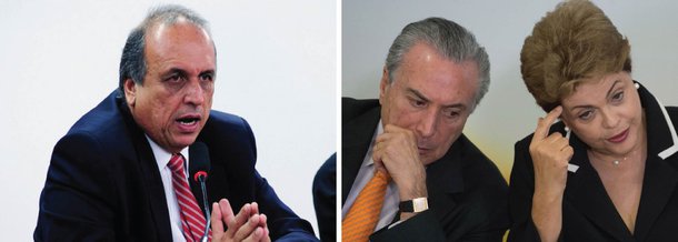 O governador do Rio, Luiz Fernando Pezão (PMDB-RJ), fez uma crítica aberta ao vice-presidente, Michel Temer diante do processo de impeachment da presidente Dilma Rousseff; "Vice é para ter atribuições, para ajudar na governabilidade, e não para conspirar. Adoro o Michel, mas eu não estou achando legal o posicionamento dele nessa questão com a presidenta Dilma", afirmou