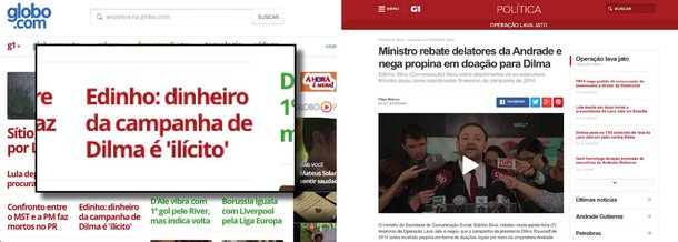 Em entrevista coletiva, o tesoureiro da campanha presidencial de Dilma Rousseff em 2014, Edinho Silva, afirmou que todos os repasses à campanha foram lícitos; no entanto, na manchete da Globo.com, informa-se que Edinho teria dito que os pagamentos foram "ilícitos"; confira as imagens