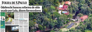 Depois da ofensiva da mídia sobre o tríplex do Guarujá que não pertence ao ex-presidente, pois foi devolvido à OAS, Folha de S.Paulo se volta agora a uma propriedade de Atibaia (SP); reportagem de capa usa depoimento da ex-dona de uma loja de materiais de construção e um prestador de serviço dizendo que a empreiteira Odebrecht realizou a maior parte das obras de reforma do sítio “frequentado pelo ex-presidente Luiz Inácio Lula da Silva e seus familiares » ; a empresa nega: "Após apuração preliminar, a Construtora Norberto Odebrecht não identificou relação com a obra", disse por meio de nota