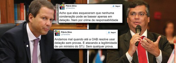 Governador do Maranhão, Flávio Dino (PCdoB), criticou a decisão da OAB, presidida por Claudio Lamachia, de enviar à Câmara um novo pedido de impeachment da presidente Dilma com a inclusão da delação do senador Delcídio do Amaral (sem partido-MS); "Acho que eles esqueceram que nenhuma condenação pode se basear apenas em delação. Nem por crime de responsabilidade", afirmou Dino, que é ex-juiz federal e ex-presidente da Associação dos Juízes Federais do Brasil (Ajufe); "Andamos mal quando até a OAB resolve usar delação sem provas", acrescentou; ele criticou as acusações de que o governo interferiu na Lava Jato