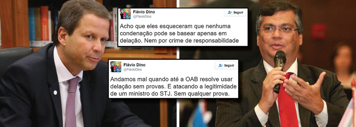 Governador do Maranhão, Flávio Dino (PCdoB), criticou a decisão da OAB, presidida por Claudio Lamachia, de enviar à Câmara um novo pedido de impeachment da presidente Dilma com a inclusão da delação do senador Delcídio do Amaral (sem partido-MS); "Acho que eles esqueceram que nenhuma condenação pode se basear apenas em delação. Nem por crime de responsabilidade", afirmou Dino, que é ex-juiz federal e ex-presidente da Associação dos Juízes Federais do Brasil (Ajufe); "Andamos mal quando até a OAB resolve usar delação sem provas", acrescentou; ele criticou as acusações de que o governo interferiu na Lava Jato