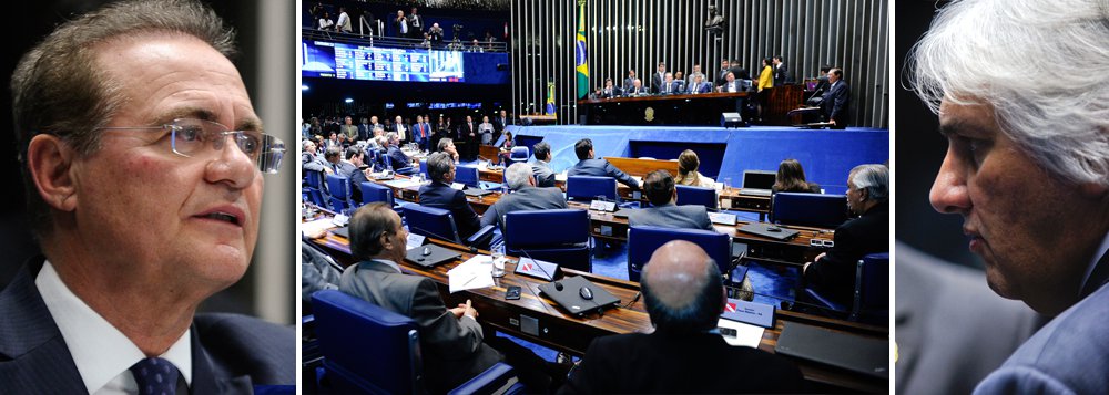 O plenário do Senado decidiu nesta quarta-feira (25) que a votação na qual os parlamentares se posicionarão sobre a prisão de Delcídio Amaral (PT) será aberta - foram 52 votos contra 20; em resposta às questões de ordem apresentadas pelo PSDB, PDT e Rede, Renan Calheiros decidiu que a votação deveria ser secreta, mas ele próprio recorreu ao plenário para que decidisse se a votação deveria ser ou não secreta; o líder do PSDB, Cássio Cunha Lima, defendeu o voto aberto; segundo ele, se o voto é aberto em processos de cassação, também deve ser no caso de prisão de parlamentar; o novo líder do governo no Congresso, José Pimentel (PT), defendeu a aplicação do Regimento Interno do Senado, que determina voto secreto