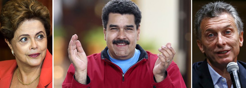 Governo brasileiro sinaliza que não vai apoiar proposta do novo presidente da Argentina, Mauricio Macri, de pedir a suspensão do país de Nicolas Maduro do Mercosul; para Dilma Rousseff, 'os sócios do bloco precisam trabalhar juntos para torná-lo mais robusto e espera que Macri deixe seus próprios interesses de lado para privilegiar o que é melhor para a união aduaneira'; logo após sua vitória nas urnas, o sucessor de Cristina Kirchner disse que solicitará na próxima cúpula que seja aplicada a cláusula democrática contra a Venezuela pela "perseguição aos opositores e à liberdade de expressão"