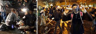 Milhares de manifestantes americanos foram às ruas protestar contra a eleição de Donald Trump pela terceira noite consecutiva; na madrugada deste sábado, 12, uma pessoa foi baleada em Portland, Oregon; mais cedo, manifestantes bloquearam o tráfego e atiraram objetos contra a polícia de choque de Portland, que respondeu com gás de pimenta e bombas de efeito moral