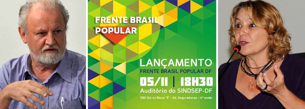 Movimentos populares, sindicais, de juventude, negros, mulheres, LGBT, pastorais e partidos políticos, além de intelectuais, religiosas/os e artistas lançam, nesta quinta-feira 5, a Frente Brasil Popular (FBP) no Distrito Federal; ato vai receber o dirigente do MST, João Pedro Stédile, e a deputada Érika Kokay para o debate; carta convocatória diz que "a FBP representa um esforço nacional de unidade para derrotar a ofensiva das forças conservadoras e golpistas, que atuam para derrubar, sabotar e também impor ao governo o programa derrotado nas urnas, assim como propor outra política econômica"