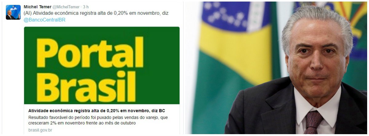 Michel Temer foi ao Twitter comemorar "crescimento" de 0,2% da atividade econômica e recebeu uma onda de protestos dos internautas; também pudera: com o golpe, o Brasil entrou na maior recessão de sua história e produzirá um em cada três desempregados no mundo em 2017