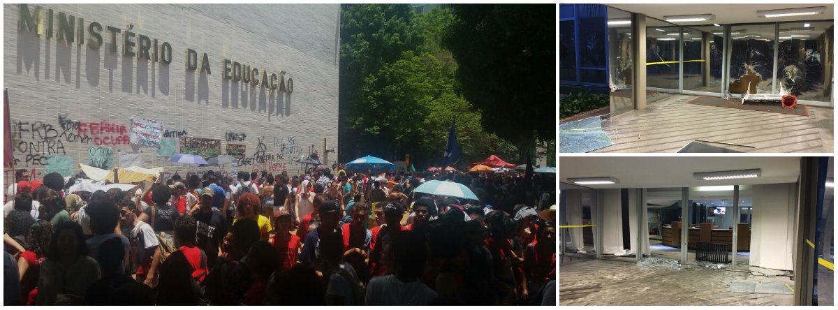 Um grupo de manifestantes ocupou, nesta terça-feira 29, o Ministério da Educação pedindo a saída de Michel Temer; os manifestantes também protestam contra a PEC 55, que congela os investimentos em educação pelos próximos vinte anos, e a medida provisória do ensino médio; a sede do MEC chegou a ser ocupada pelo grupo