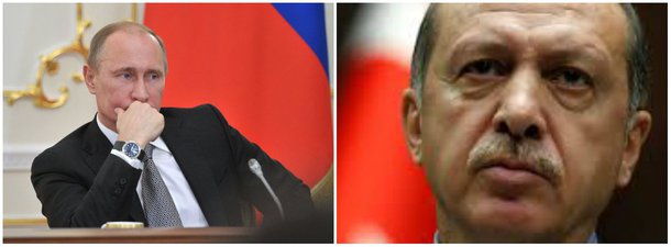 O governo da Rússia, comandado pelo presidente Vladimir Putin (à esq), negou que caças russos tenham violado o espaço aéreo da Turquia, que tem como presidente Tayyip Erdogan (à dir.); "As declarações do lado turco sobre o alegado fato de caças russos Su-34 terem violado seu espaço aéreo são pura propaganda", disse o porta-voz do do ministério major-general Igor Konashenkov; a Turquia acusou a Rússia de aumentar as tensões entre os dois países e afirmou que Moscou será responsável por quaisquer "terríveis" consequências; presidente turco disse querer encontrar Putin