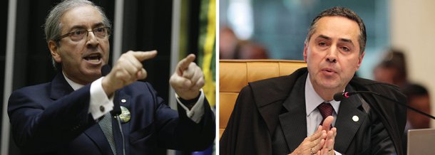 O presidente da Câmara, Eduardo Cunha (PMDB) preparou um dos argumentos que usará para se defender da ação apresentada pelo Rede, que pede que ele seja impedido de assumir, eventualmente, à presidência do país; ele atacará o ministro Luís Roberto Barroso; Cunha dirá que a apresentação da ação foi um jogo combinado com Luís Roberto Barroso, uma vez que a ação foi assinada pelo advogado Eduardo Mendonça, ex-sócio de Barroso