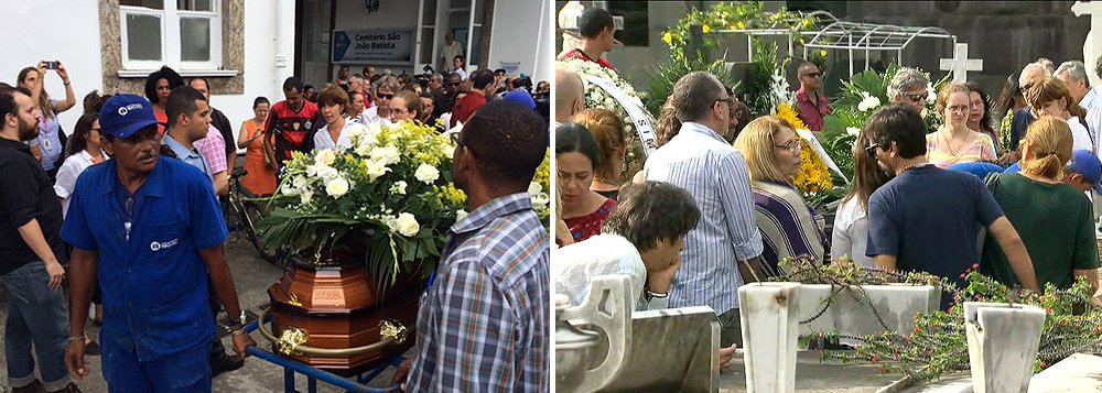 Dezenas de amigos, em grande parte colegas de profissão, estiveram no velório da atriz Marilia Pêra, que morreu aos 72 anos, de um câncer no pulmão; o velório ocorreu na casa de espetáculos que leva o nome da atriz, a Sala Marília Pêra do Teatro do Leblon, na zona sul do Rio; a atriz Joana Fomm não conseguiu conter a emoção ao falar da colega, com quem chegou a contracenar com Marilia; “A Marília foi uma das maiores atrizes do mundo”, disse Joana, com a voz embargada