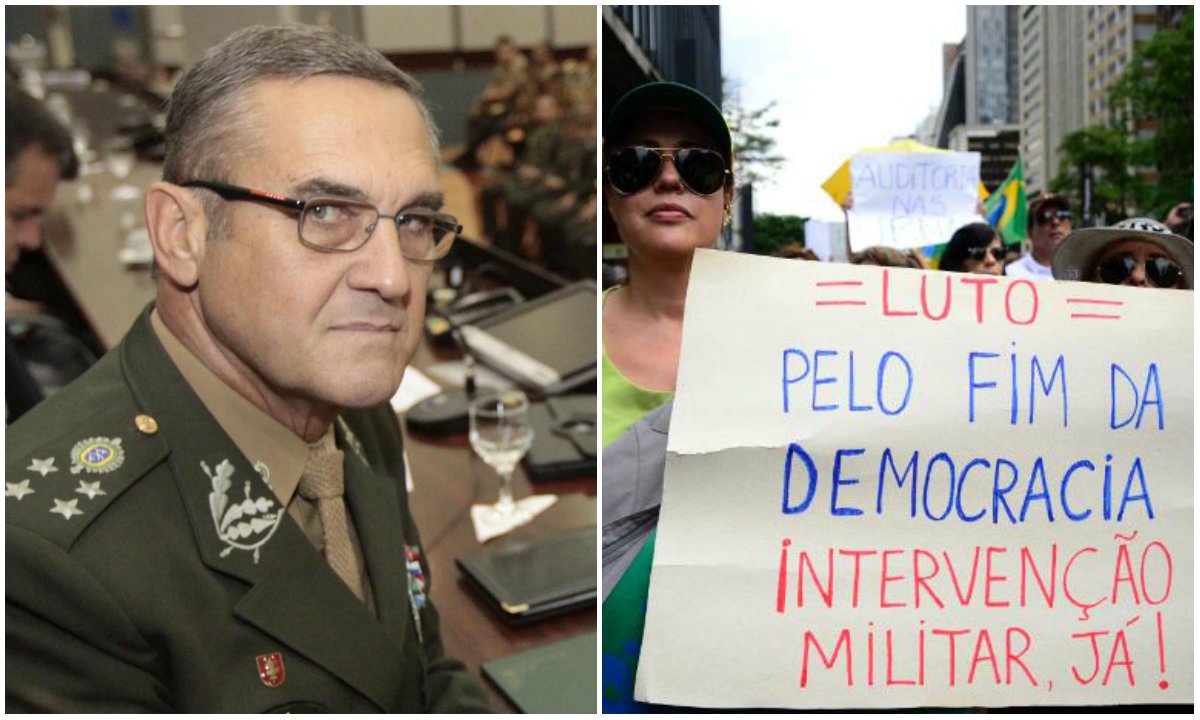 Diz o general que seria “zero” a chance de ocorrer a tal “intervenção militar” que grupelhos fascistoides almejam, mas, ao longo da entrevista, por várias vezes ele deixa claro que essa chance está longe de ser inexistente. Há chance, sim, e nem chega a ser tão pequena, pela lógica dele