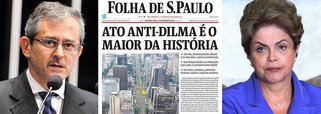 Jornal da família Frias utiliza letras garrafais, e em negrito, com um tamanho jamais usado, para tentar fazer com que o Congresso acelere o pedido de impeachment da presidente Dilma Rousseff; manchete desta segunda-feira será analisada no futuro como um dos registros históricos de um dos piores momentos da Folha, que também apoiou a ditadura de 64; a quantidade de pessoas na rua, que também rejeitou políticos da oposição, não produz um crime de responsabilidade cometido pela presidente Dilma; ou seja: apesar dos desejos da família Frias, continua não havendo nenhum fato determinado, com força jurídica, que justifique a deposição de um governo legitimamente eleito