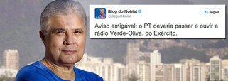 Após insinuar que os militares estariam prontos para agir na crise política atual, Ricardo Noblat, colunista do Globo, dá um “aviso amigável ao partido do governo: “o PT deveria passar a ouvir a rádio Verde-Oliva, do Exército”; bombardeado por críticas no Twitter, ele diz depois: “Aos que não me conhecem direito: tenho horror e nojo a ditaduras. Já passei aqui por uma e sei o quanto elas fazem mal”; ontem as Forças Armadas declararam lealdade ao governo Dilma Rousseff 