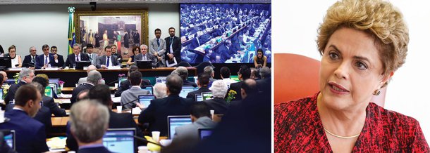 Após oito horas de debates, a comissão especial que discute o impeachment da presidente Dilma Rousseff aprovou o relatório favorável ao impedimento. Foram 38 votos a favor do impeachment e 27 votos contrários; o líder do governo na Câmara, deputado José Guimarães (CE), acusou o deputado Jovair Arantes (PTB-GO) de ter produzido um parecer frágil e sem fundamento para justificar a abertura do processo de impedimento da presidente por crime de responsabilidade; o PMDB liberou sua bancada; "A corrupção tomou conta da Petrobras, da Eletrobras, das obras da Copa, e por isso vemos hoje um governo literalmente dominado pela corrupção", disse o deputado Mendonça Filho (DEM-PE); o processo agora será votado em plenário; para passar, são necessários 342 votos a favor do impeachment
