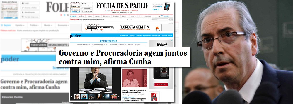 O jornal Folha de S.Paulo dá duas páginas de sua edição desse domingo,17.01.2016, ao deputado Eduardo Cunha. Um farto material favorável ao deputado. Tão favorável que mais parece um direito de resposta ou uma matéria paga. Paga a que preço? Há que se perguntar