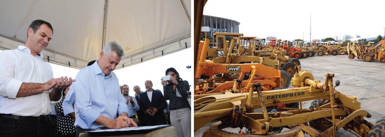 O governador do Distrito Federal, Rodrigo Rollemberg, autorizou cinco ordens de serviço para a execução de contratos de locação de equipamentos para todas as regiões administrativas; e um reforço de 590 máquinas — entre pás-carregadoras, motoniveladoras, retroescavadeiras e caminhões-pipa; o investimento foi de R$ 66,2 milhões; "Com essas máquinas teremos quase mil equipamentos nas ruas de Brasília", afirmou o chefe do executivo local, durante evento no estacionamento do Estádio Nacional de Brasília Mané Garrincha