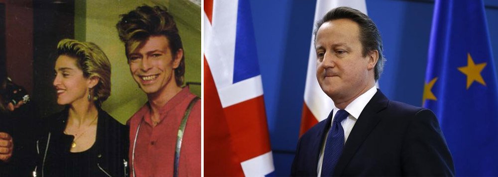 "Este grande artista mudou a minha vida! Talentoso. Único. Gênio. Jogador desafiante", descreveu a cantora; Cher disse que "uma lenda se foi"; pelo Twitter, o primeiro-ministro britânico, David Cameron, lembrou que cresceu "ouvindo e assistindo o gênio do pop David Bowie. Ele era um mestre da reinvenção"; "Uma grande perda", lamentou