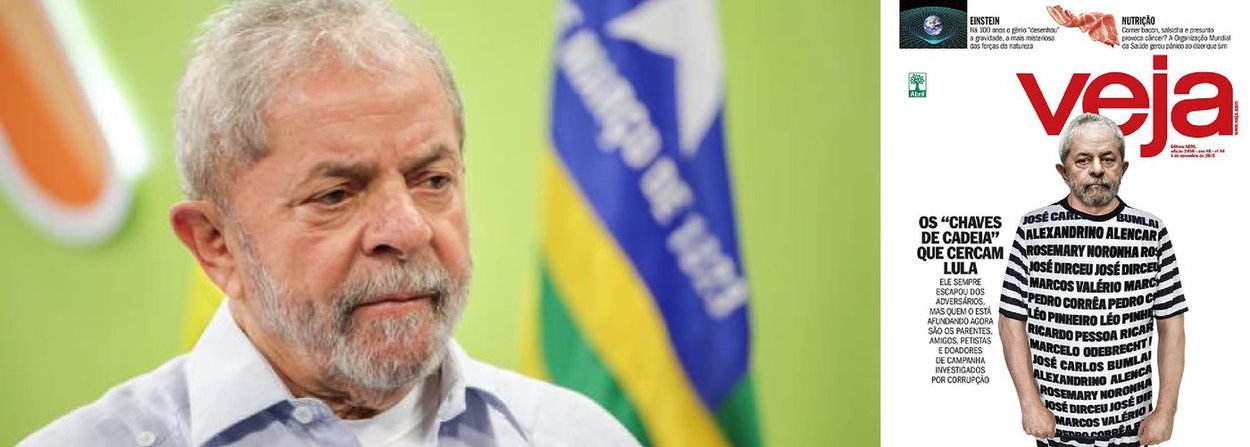 Advogados do ex-presidente protocolaram ontem ação de reparação por danos morais contra a editora Abril, responsável pela revista Veja, pela publicação da última capa, que "exibe uma montagem mentirosa, ofensiva e grotesca do rosto de Lula sobre corpo vestido com uniforme de presidiário estampado com nomes de envolvidos em investigações do Ministério Público Federal e da Polícia Federal", conforme diz em nota a assessoria de imprensa do Instituto Lula; texto lembra que Lula não é alvo de nenhuma ação penal em curso no País, ao contrário da revista, que "sofre inúmeros processos"; ação classifica de "sórdida mentira" a reportagem de capa da publicação, além de "evidente manipulação e falta de critério jornalístico"