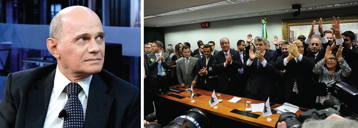 Jornalista Ricardo Boechat fez duras críticas à decisão do PMDB de desembarcar do governo Dilma Rousseff; "É uma imagem melancólica e humilhante para o cidadão brasileiro ver tantas figuras com tantos crimes nas costas reunidas ali, sem que a polícia comparecesse para fazer a sua parte", disse