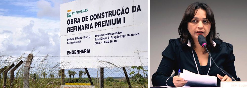Deputada Eliziane Gama (PPS-MA) disse ao ministro de Minas e Energia, Eduardo Braga, durante audiência pública realizada pela Comissão Externa da Câmara, que analisa o cancelamento das refinarias da Petrobras no Nordeste, que as investigações feitas pelo Judiciário e pela CPI da Petrobras apontam para a existência do pagamento de propinas para construir a unidade de refino Premium I, que seria erguida no Maranhão; "Tivemos informações claras na CPI de que houve pagamento de propina na refinaria Premium Um que teve investimento até o momento da sua suspensão de dois bilhões de reais", afirmou